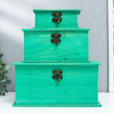 Casket wood rectangle board (set 3 pcs) green 20.5x10x15 cm-2