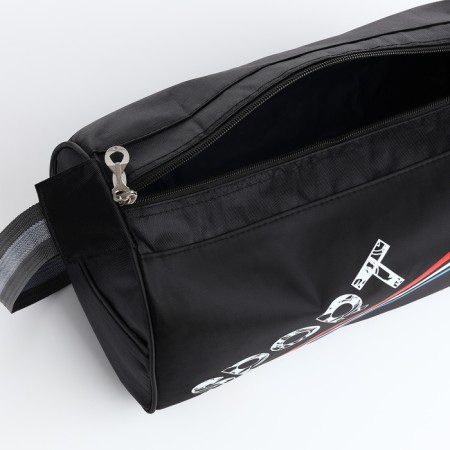 Sports bag with zipper, long belt, black color/tricolor-2