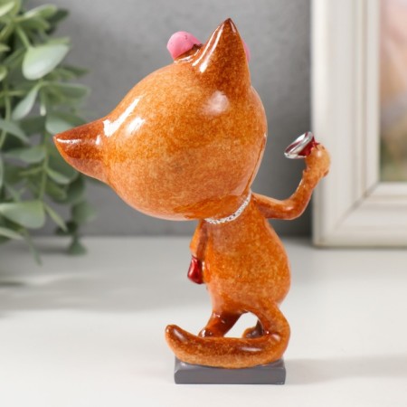 Souvenir Polystone Lak "A cat with a glass" 8.3x6.2x13.8 cm-2