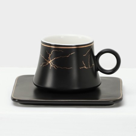Ceramic coffee Ceramic "Meisi", 12 items: 6 cups 100 ml, 6 saucer d = 11 cm, black color is black-1