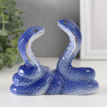Souvenir Ceramics "Two Cobra with Heart" Blue with gold 4.2x1.2x9.4 cm-2