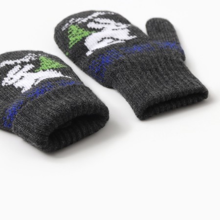 New Year. Double children's mittens "bunny", gray color, river 10-2