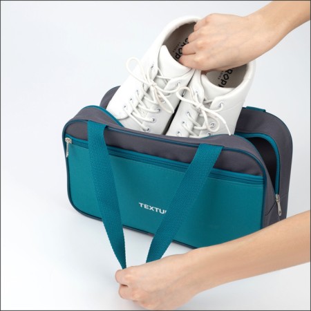 Lightning bag, external pocket, textura, gray/turquoise color-3