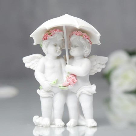 Polystone souvenir "Angels under an umbrella in pink wreaths" 8.5x6.7x6.5 cm