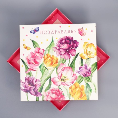 Gift folding box, packaging, "flowers", 26 x 26 x 8 cm-2