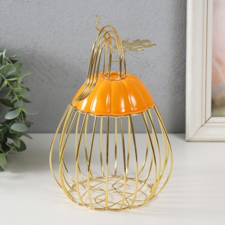 Vazon Metal souvenir, ceramic "pumpkin with a leaf" orange with gold 14.3x14.3x21 cm-4