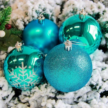 Set of balls plastic D-8 cm, 6 pcs "Snowflake Assorted" Blue