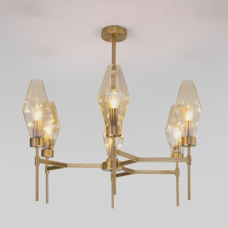 EUROSVET PRISM ceiling lamp 60143/6, E14, 6x60W, 700x700x680 mm, brass color-1