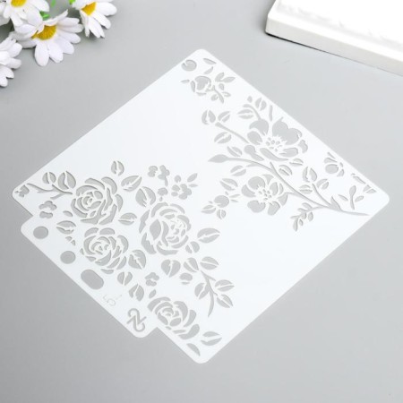 Plastic stencil "Rose and rosehip" 13x14 cm-1