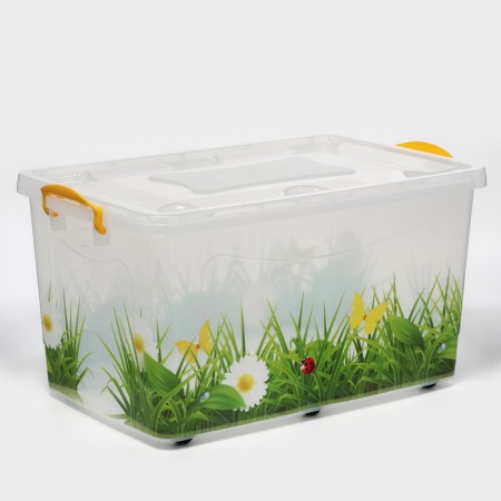 The container for storage with the lid "Hide Box. Grass ", 50 l, 60 × 38 × 31 cm, on wheels, mix