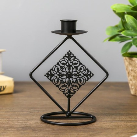 Summary Metal for 1 candle "Two rhombus with a pattern" Black 14.5x11.5x8 cm-1