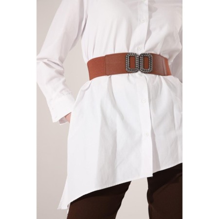 Women's belt, width 6 cm, buckle metal, brown color-4