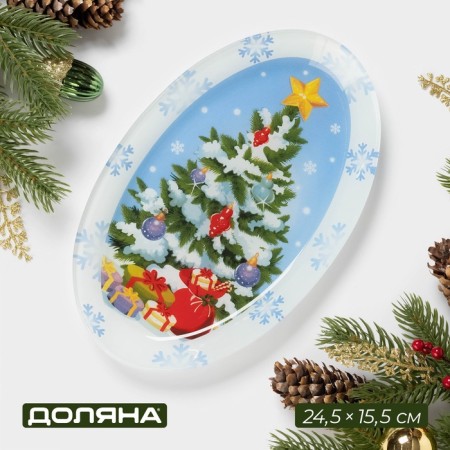 Glass oval shade "Winter Fairy Tale", 24.5 × 15.5 cm