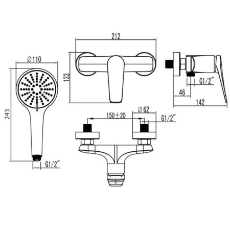 Lemark Bronx LM3703GM shower mixer, single -leaf, without spout, watering can-1