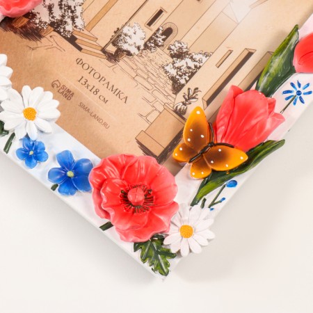 Photo frame Polystone 13x18 cm "Chamomile, tulips and poppies" Color 18x2x21.5 cm-2