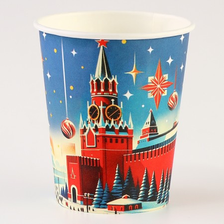 A single -paper glass “Happy New Year”, Kremlin Christmas tree, 250 ml-1