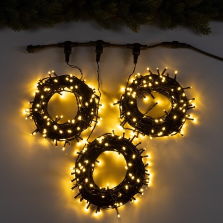 Garland "Clip-Light" 3 threads of 20 m, IP44, UMS, dark thread, 399 LED, glow warm white, flicker, 24 V in