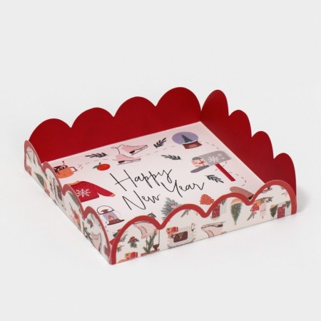 Box for confectionery with PVC lid "Winter Vacations", 13 x 13 x 3 cm, New Year-3