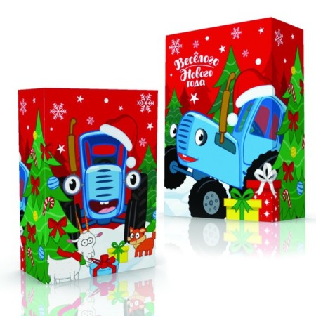 Folding box, 16 x 23 x 7.5 cm "Funny New Year", Blue Tractor-1