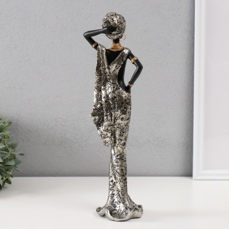 Polystone souvenir "African in a silver robe with flowers" 11.5x8x36 cm-2