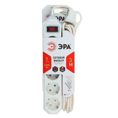 The ERA network filter USF-5S-3M-W, 5 outlets, 3 m, 10 A, with salary, 3x0.75 mm2, white-1