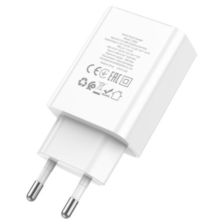 Network charger HOCO C100A, 1 USB, 1 Type-C, 18 W, 3 A, display, PD + Qc, white-4