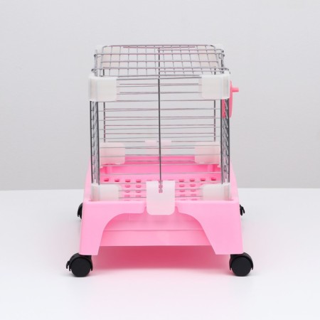A cage for rodents with wheels and a retractable pallet, 49 x 33 x 37 cm, pink-1