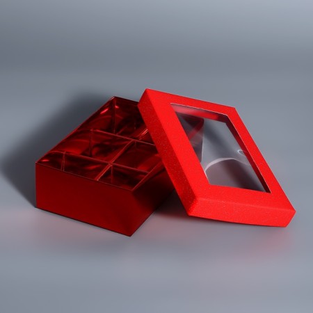 Box for 6 sweets red glitter, 12 x 8.5 x 4 cm. Confectionery packaging-3