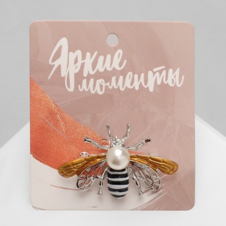 Brooch "Bee" is large, black and white color in silver-2