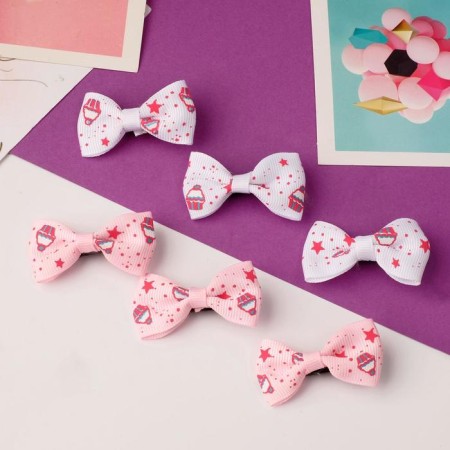 Hair clamp "Bow" Stars and Kexs 4.5 cm, white and pink