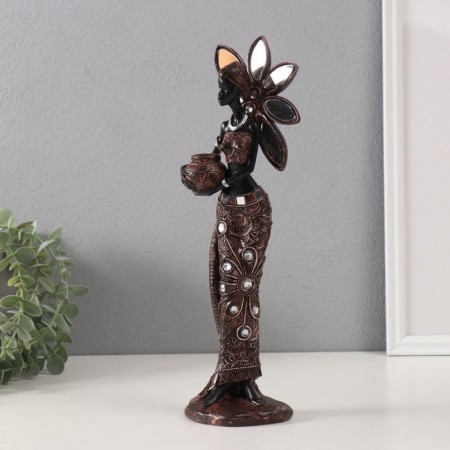 Polystone souvenir "African with a jug by a tree with mirror leaves" 11.5x8x34 cm-3