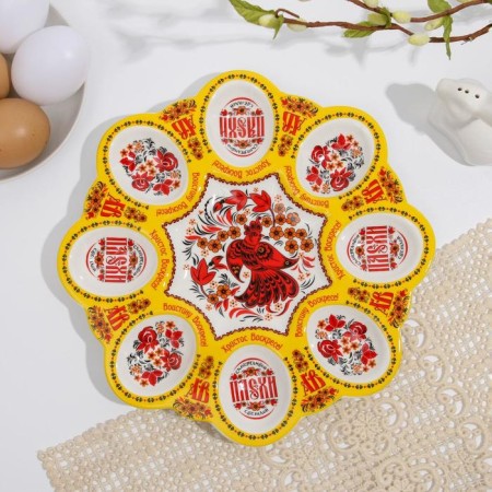 Ceramic ceramic stand for 8 Khokhloma eggs, 25 x 25 cm-1