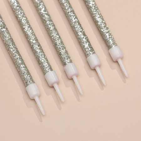 Candles for the cake "Shiny radiance", 6 pcs, white with silver-3