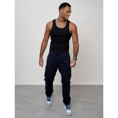 Cargo jeans men, size 46-48, dark blue color-2