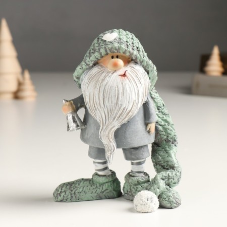 Polystone souvenir "Santa Claus in a long knitted cap with a bell" Gray 6.5x11.5x14 cm