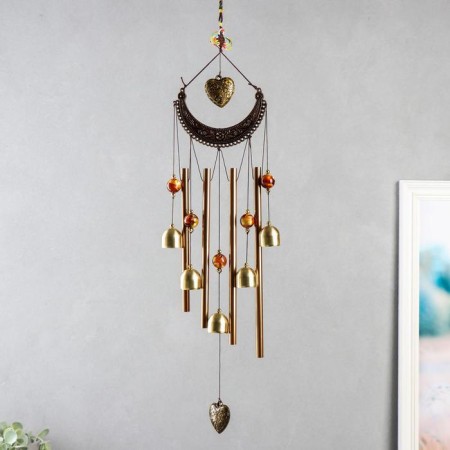 Wind music metal, plastic "necklace and heart" 4 tubes 5 bells 54 cm