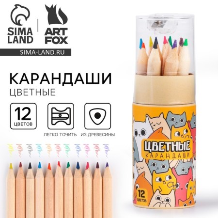 Color pencils Mini in a tube, 12 pcs "Kitty"