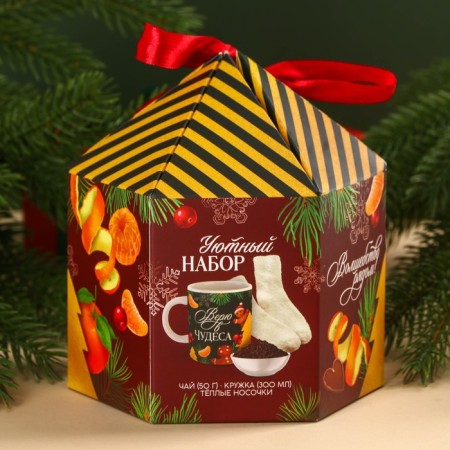 Gift set “Believe in Miracles”: black tea, taste: mulled wine, 50 g, mug 300 ml., Socks 36 - 39 size-7