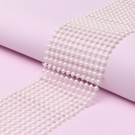 Ribbon with pearl imitation, 6 cm, 9 ± 1 m, white color-2