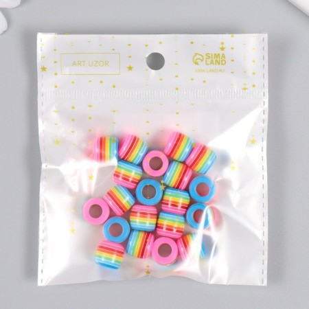 Beads for creativity plastic "striped cylinder with pink" set of 20 pcs 1x1.2x1.2 cm-3