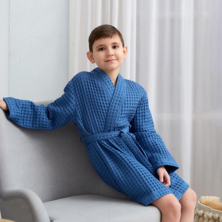 Wafel children's robe I "BOHO" R.32 (110-116 cm) col. Blue, 100%HL, 290 g/m2-11