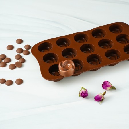 Form for sweets and chocolate of the “curl”, silicone, 21.5 × 11.5 cm, 15 cells (d = 2.8 cm), brown color-9