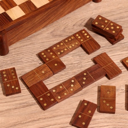 Board game 3V1 (chess + domino + cubes), board 20x20 cm, tree shisham-12
