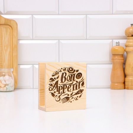 Squarean napkin "Bon Appetit", 10 x 5 x 11cm, wood-2