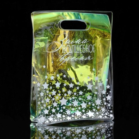 A package of holographic plastic "Winter Magic Time", 18 x 24 x 6.5 cm, New Year