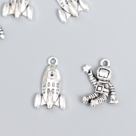Decor for creativity Metal "Rocket and Cosmonaut" Silver Set 5+5 pcs 2.2x1.3 cm 2.1x1.6 cm 7888007