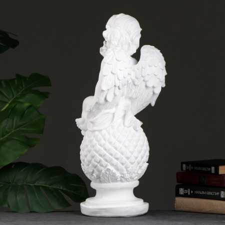 Figure "Angel on a ball with a bird" 27x24x58cm white-2