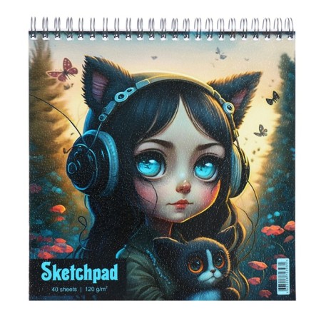 Sketchpad 195x195 40 sheets on the crest "Girl with a kitten", glossy lamination, texture, block 120g/m2