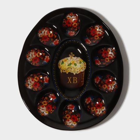 Glass stand for the eggs "Easter", 10 cells, 24 × 20.5 cm, black color-4