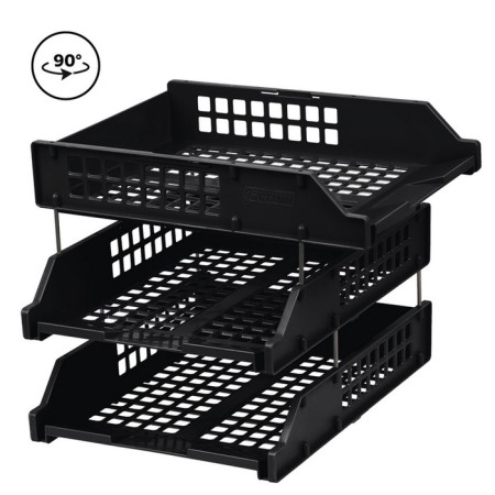 A set of horizontal paper trays, Strong 3 pieces, on metal rods, black-2